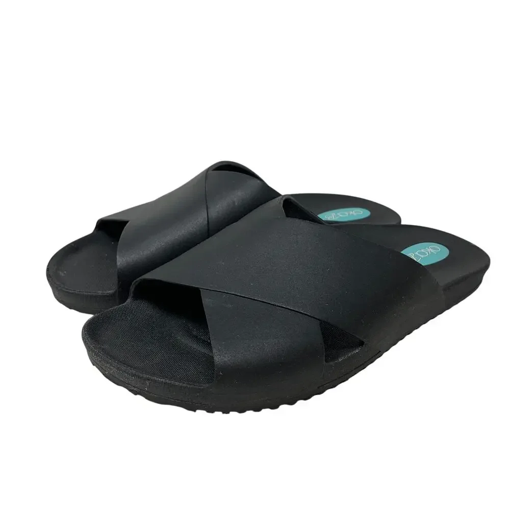 Oka B Slide Sandals Womens Size S US 7-8 Black Cross Strap